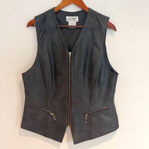 Casual Connection Black Leather Lined Biker Motorcycle V Neck Vest Size Medium